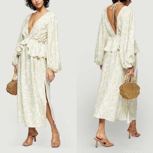 Topshop White Ivory Print Double V Floral Satin Maxi Dress